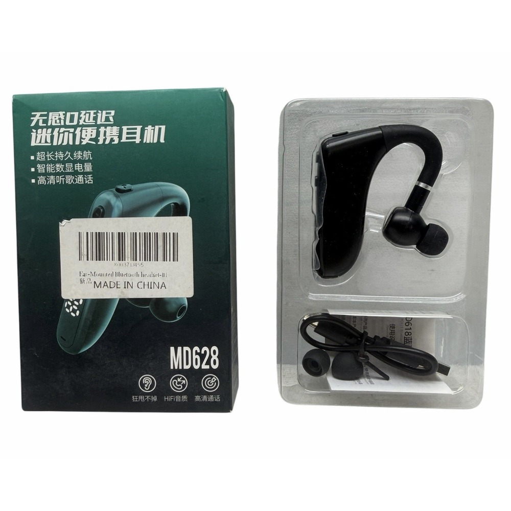 MD628 Bluetooth 5.0 Ear Hook Headset Wireless Handsfree w/ USB Cable Open Box